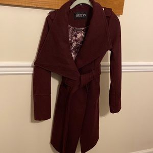 Dark purple peacoat. Perfect for winter.